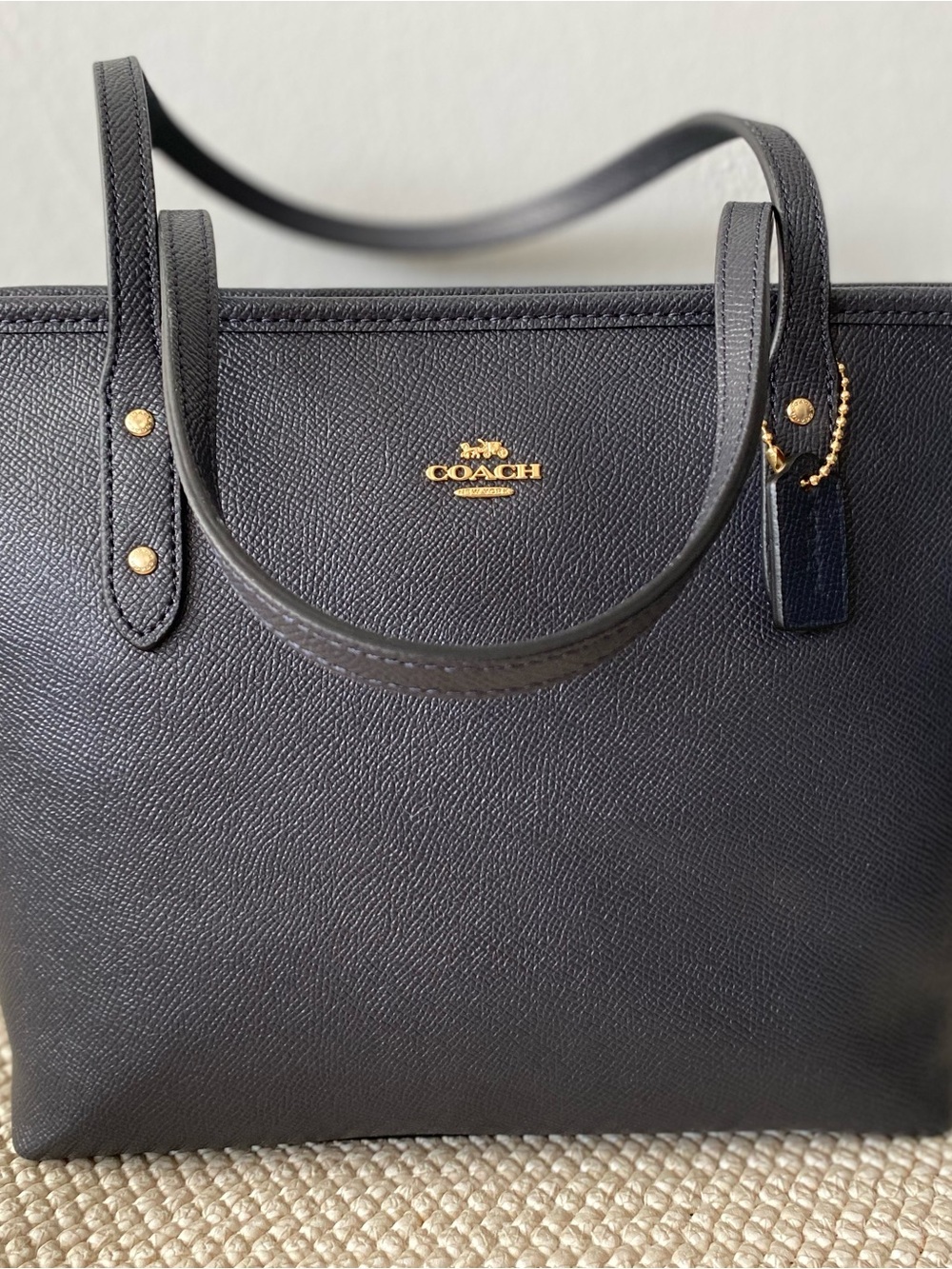Coach Medium Black Pebble Leather Tote with Gold Logo Hardware-NEW